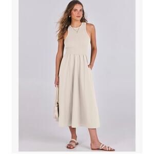 NWT Anrabess Sleeveless Cream Maxi Dress – Size Medium – Ribbed Top – Boho Chic